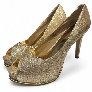 Nine West Gold Glitter Peep-Toe Pumps